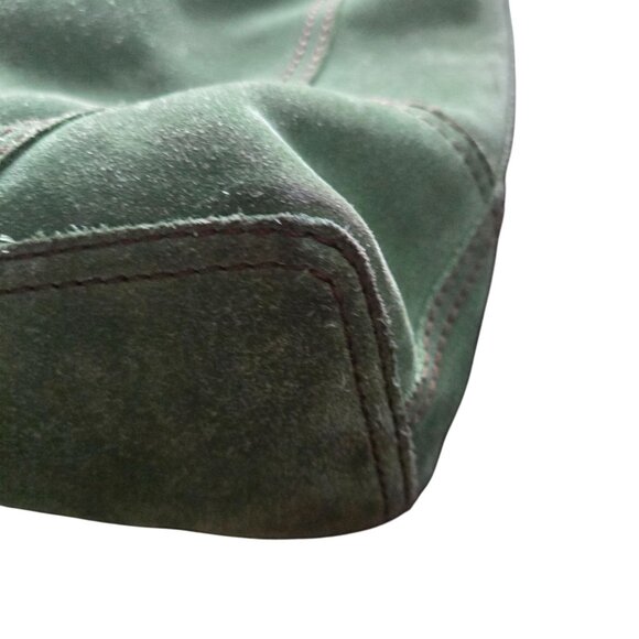 Lucky Brand Green Suede Brown Leather Trim Hobo Bucket Shoulder Bag 19"x14"x4" - Picture 4 of 13